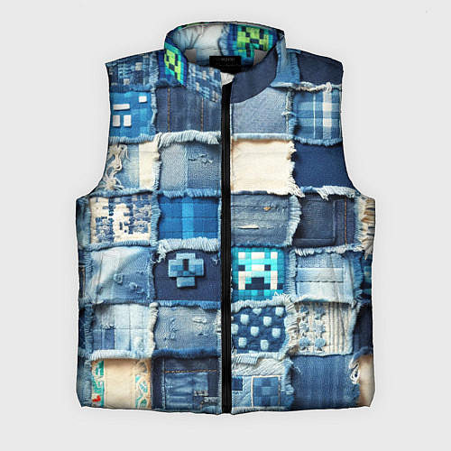 Мужской жилет Minecraft на пэчворк дениме / 3D-Светло-серый – фото 1