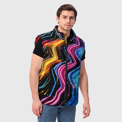 Мужской жилет Неоновые полосы - нейроарт / 3D-Красный – фото 3