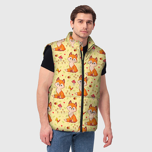 Мужской жилет Рыжие лисички цветной паттерн / 3D-Черный – фото 3