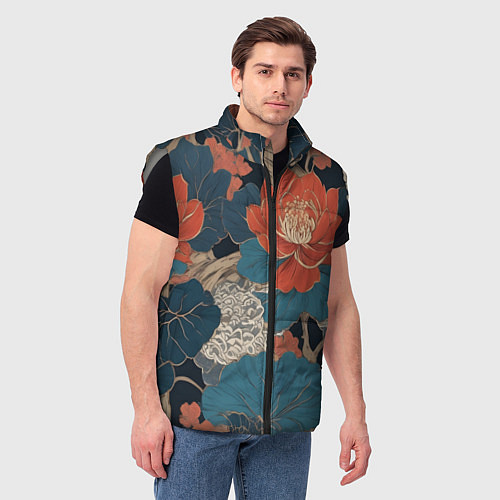 Мужской жилет Цветы в стиле иредзуми / 3D-Светло-серый – фото 3