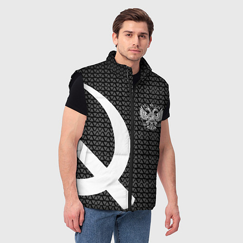 Мужской жилет Герб РФ паттерн стиль ссср / 3D-Черный – фото 3