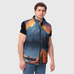 Мужской жилет Палатка на берегу озера, цвет: 3D-черный — фото 2