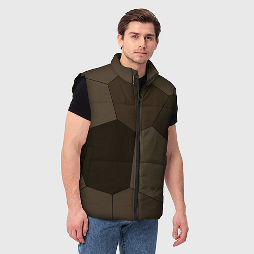 Мужской жилет Тёмно-коричневый крупная мозаика / 3D-Черный – фото 3