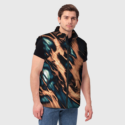 Мужской жилет Абстракция тёмный бирюзово-медный / 3D-Черный – фото 3