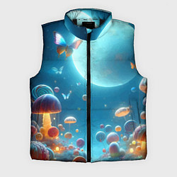 Мужской жилет Сказочные грибы и бабочки под луной - фантазия, цвет: 3D-черный