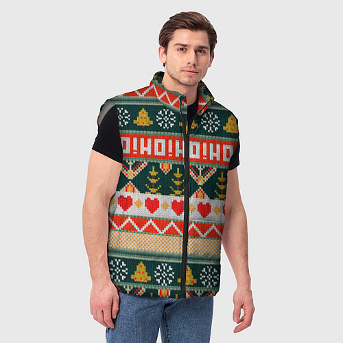 Мужской жилет Новогодняя вязанная текстура ho-ho / 3D-Светло-серый – фото 3