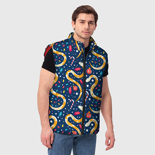 Мужской жилет Новогодний паттерн символ года 2025 / 3D-Красный – фото 3