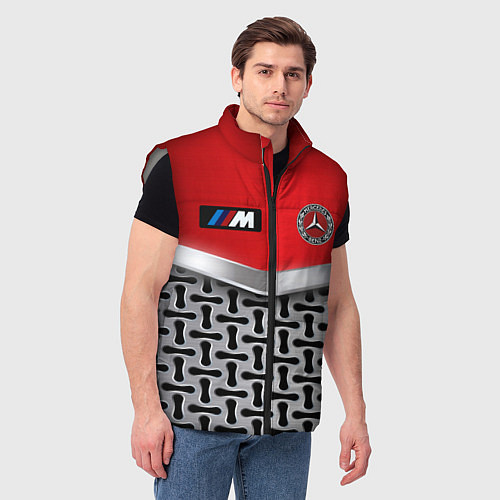 Мужской жилет BMW x mercedes texture / 3D-Светло-серый – фото 3