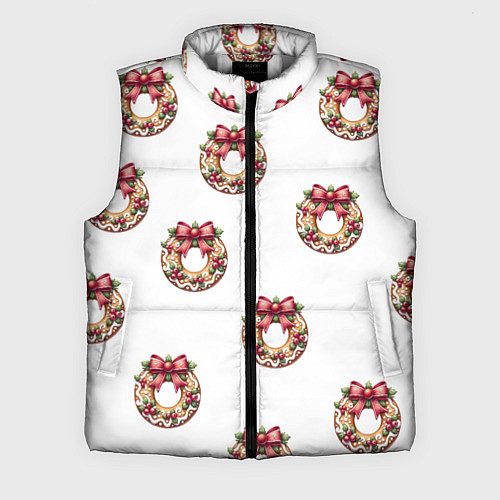 Мужской жилет Много новогодних пончиков с бантиком и ягодами / 3D-Светло-серый – фото 1