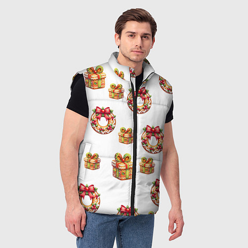 Мужской жилет Много новогодних пончиков и подарков с бантиком и / 3D-Черный – фото 3