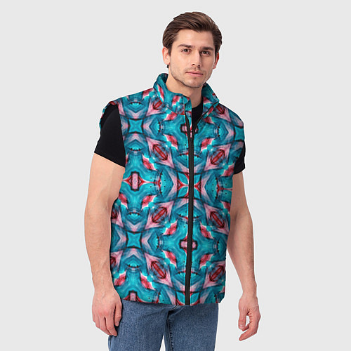 Мужской жилет Калейдоскопический узор из голубых и красных штрих / 3D-Черный – фото 3