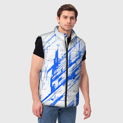 Мужской жилет Синие полосы на белом фоне / 3D-Черный – фото 3