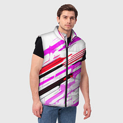 Мужской жилет Красно-розово-чёрные полосы на белом фоне, цвет: 3D-черный — фото 2