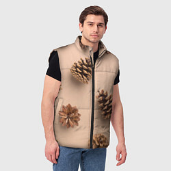 Мужской жилет Еловые шишки на бежевом фоне, цвет: 3D-черный — фото 2