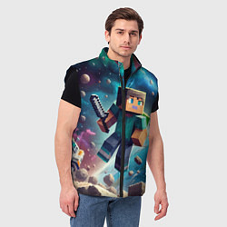 Мужской жилет Стив с мечом в космосе -Майнкрафт, цвет: 3D-черный — фото 2