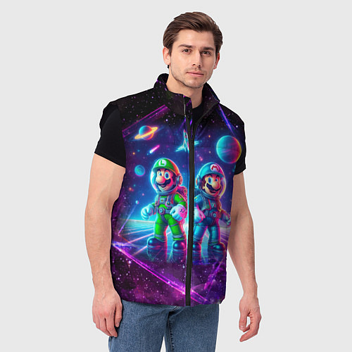 Мужской жилет Космонавты Марио и Луиджи покоряют космос - нейроа / 3D-Черный – фото 3