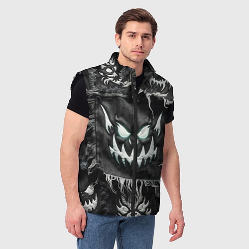 Мужской жилет Облик монстра на пэчворк джинсах / 3D-Черный – фото 3