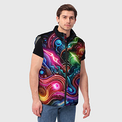 Мужской жилет Красочная неоновая абстракция - нейроарт, цвет: 3D-светло-серый — фото 2