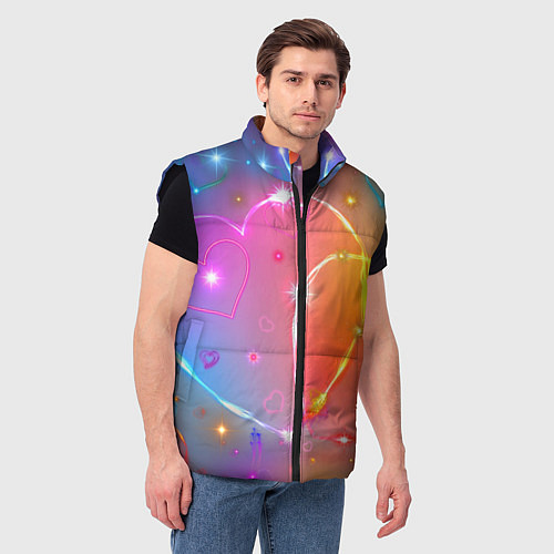 Мужской жилет Неоновые сердца со звездочками / 3D-Черный – фото 3