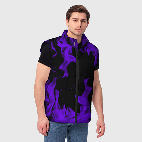 Мужской жилет Неоновый фиолетовый огонь / 3D-Черный – фото 3