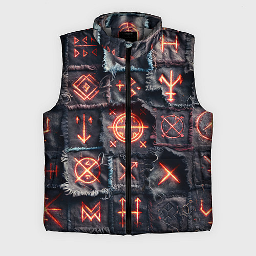 Мужской жилет Символы викингов на пэчворк джинсах / 3D-Светло-серый – фото 1