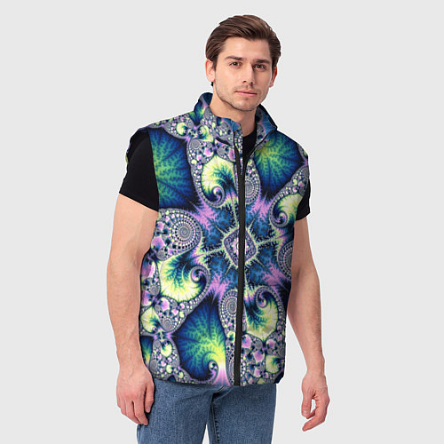 Мужской жилет Оптический фрактал абстрактные узоры / 3D-Черный – фото 3