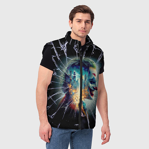 Мужской жилет Джокер в мегаполисе - осколки / 3D-Черный – фото 3