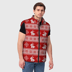 Мужской жилет Вязаный зимний узор с зайчатами, цвет: 3D-красный — фото 2