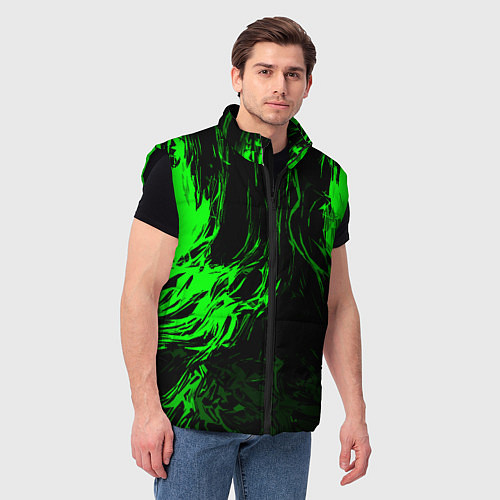 Мужской жилет Зелёная энергия на чёрном фоне / 3D-Черный – фото 3