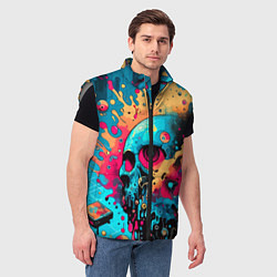 Мужской жилет Абстракция с черепом - нейроарт, цвет: 3D-светло-серый — фото 2