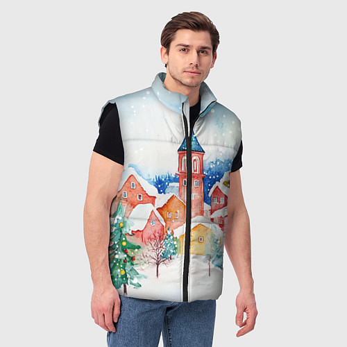 Мужской жилет Новогодний сказочный город / 3D-Черный – фото 3