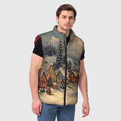 Мужской жилет Новогодние зимние домики, цвет: 3D-красный — фото 2