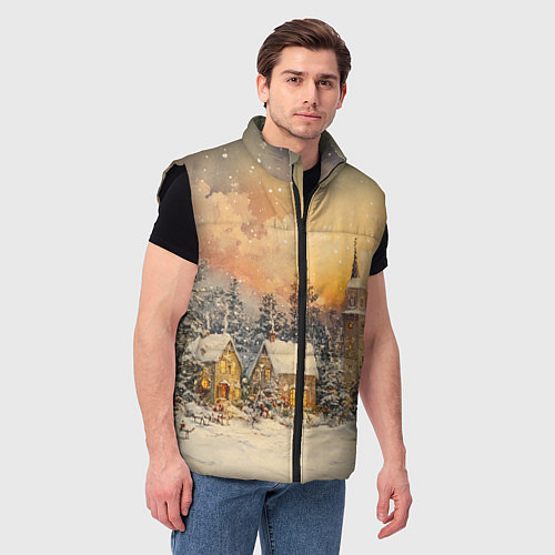 Мужской жилет Новогодний небольшой городок / 3D-Черный – фото 3