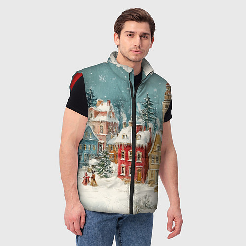 Мужской жилет Праздничный новогодний город / 3D-Красный – фото 3