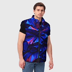 Мужской жилет Синие абстрактные изгибы, цвет: 3D-черный — фото 2