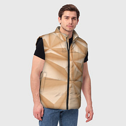 Мужской жилет Бежевые полигональные фигуры, цвет: 3D-черный — фото 2