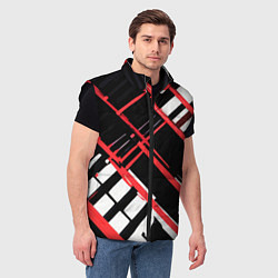 Мужской жилет Красно-белые линии на чёрном фоне, цвет: 3D-черный — фото 2