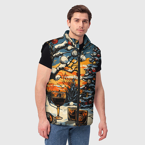 Мужской жилет Новогоднее настроение и елка / 3D-Черный – фото 3