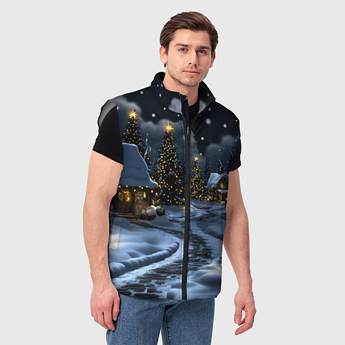 Мужской жилет Ночной новогодний город / 3D-Светло-серый – фото 3