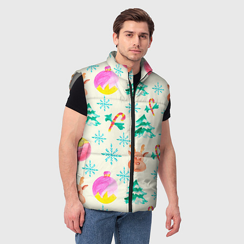 Мужской жилет Зимний новогодний узор / 3D-Светло-серый – фото 3