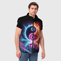 Мужской жилет Инь янь - неоновый космос, цвет: 3D-черный — фото 2