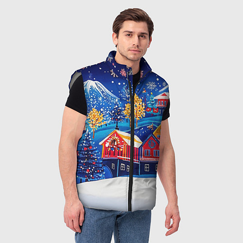 Мужской жилет Новогодний городок в горах / 3D-Светло-серый – фото 3