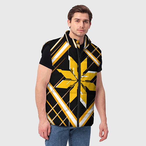 Мужской жилет Жёлто-белая звезда и полосы на чёрном фоне / 3D-Черный – фото 3