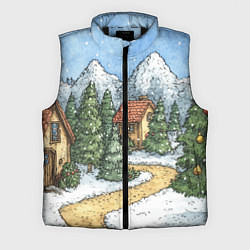 Мужской жилет Новогодний пейзаж, цвет: 3D-черный