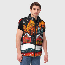 Мужской жилет Новогоднее настроение - домики и елки, цвет: 3D-красный — фото 2