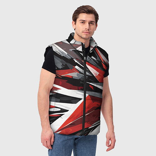 Мужской жилет Чёрно-красно-белая абстракция / 3D-Черный – фото 3