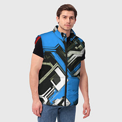 Мужской жилет Сине-белый техно паттерн на чёрном фоне, цвет: 3D-красный — фото 2