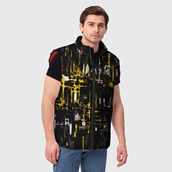 Мужской жилет Бело-жёлтая абстракция на чёрном фоне, цвет: 3D-красный — фото 2