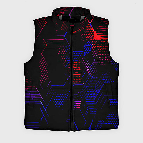 Мужской жилет Красно-синие точки и линии на чёрном фоне / 3D-Светло-серый – фото 1