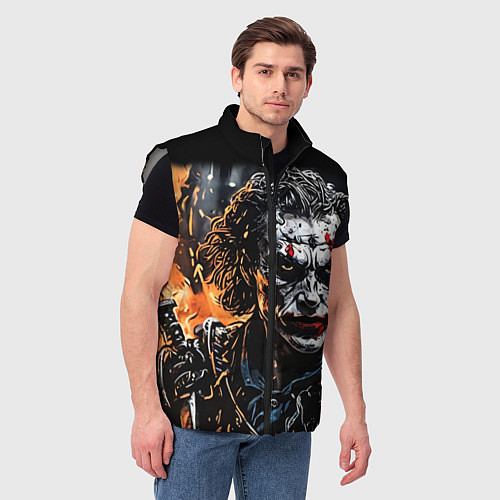 Мужской жилет Джокер на фоне огня / 3D-Светло-серый – фото 3